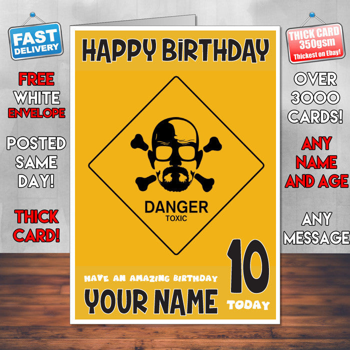BREAKING BAD BM1 THEME INSPIRED Style PERSONALISED Kids Adult FUNNY Birthday Card
