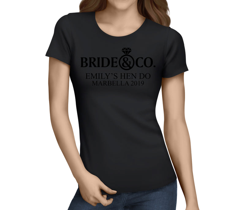 Bride And Co Black Custom Hen T-Shirt - Any Name - Party Tee