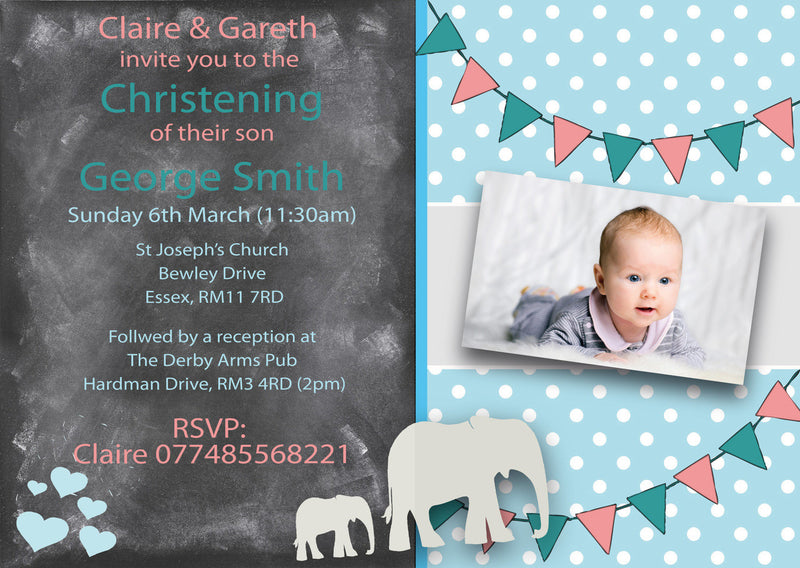 10 X Personalised Printed Baby Boy 2 Christening INSPIRED STYLE Invites
