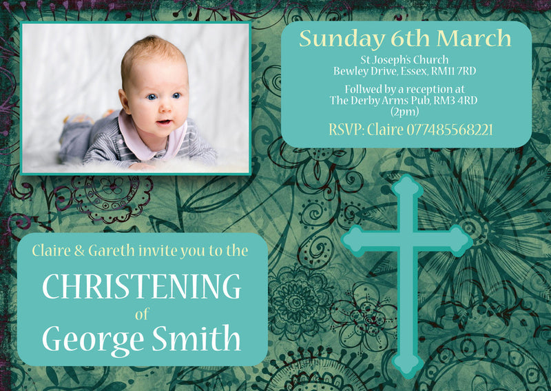 10 X Personalised Printed Baby Boy 3 Christening INSPIRED STYLE Invites