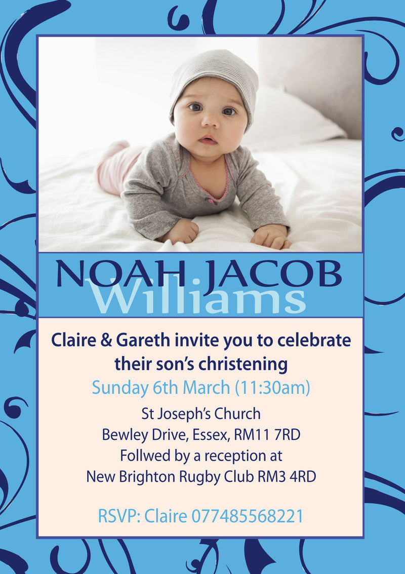 10 X Personalised Printed Baby Boy Christening INSPIRED STYLE Invites