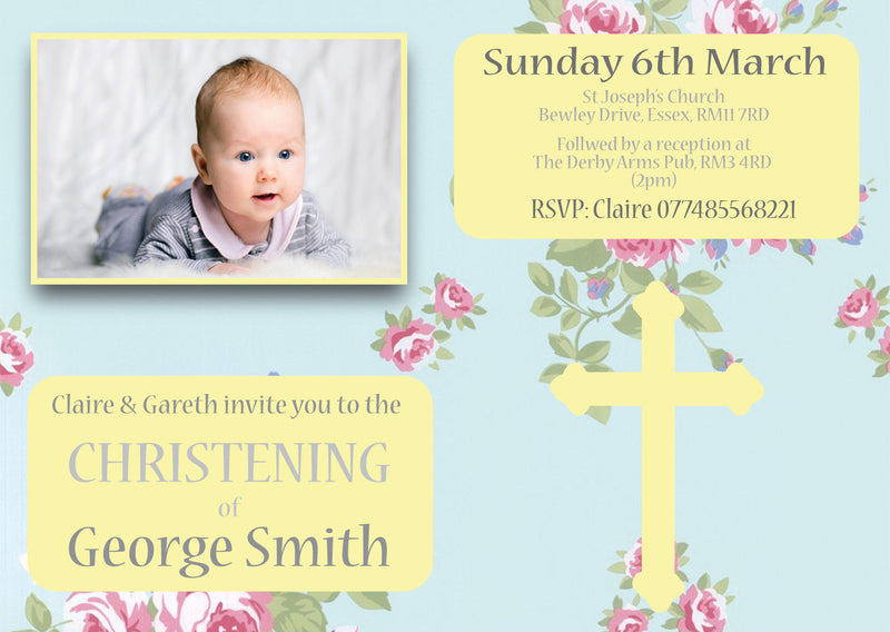 10 X Personalised Printed Baby Girl 3 Christening INSPIRED STYLE Invites