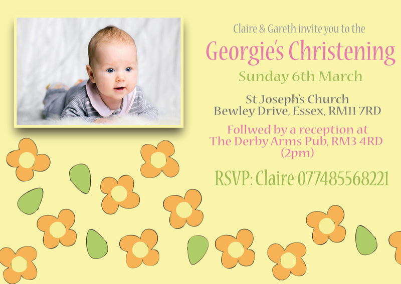 10 X Personalised Printed Baby Girl 4 Christening INSPIRED STYLE Invites