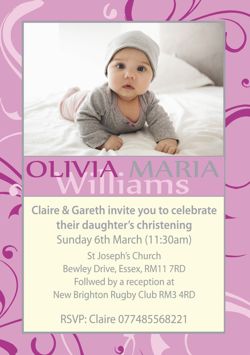 10 X Personalised Printed Baby Girl Christening INSPIRED STYLE Invites