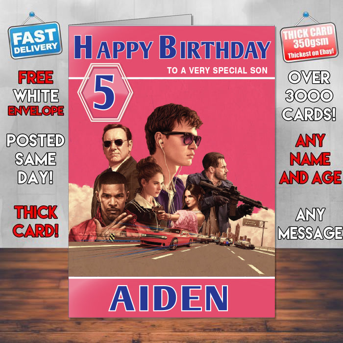 Baby Driver 2017 Theme Style Personalised Kids Inspired Movie Birthday Card (SA)