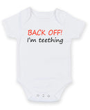 Back Off I Am Teething Personalised Baby Boy Girl Unisex Short Sleeve Bodysuit
