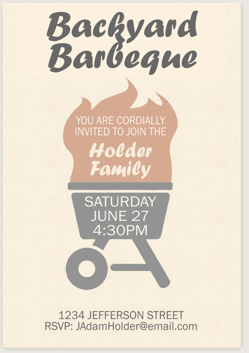 10 X Personalised Printed Backyard Barbeque INSPIRED STYLE Invites
