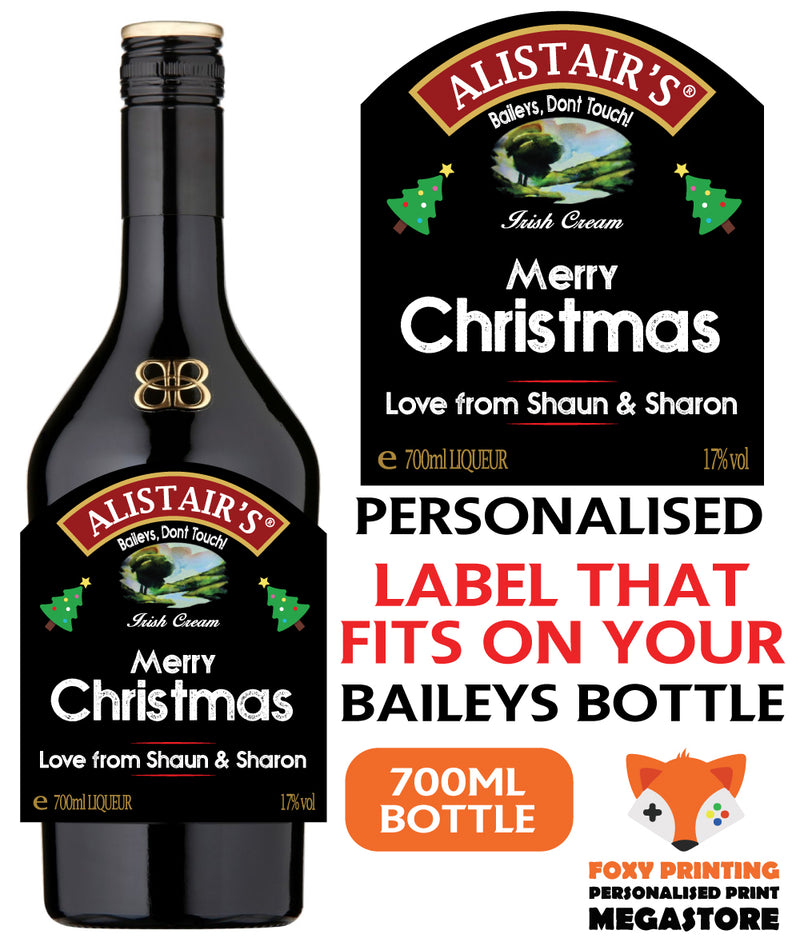 PERSONALISED Baileys Christmas Bottle Label - custom name bottle lables