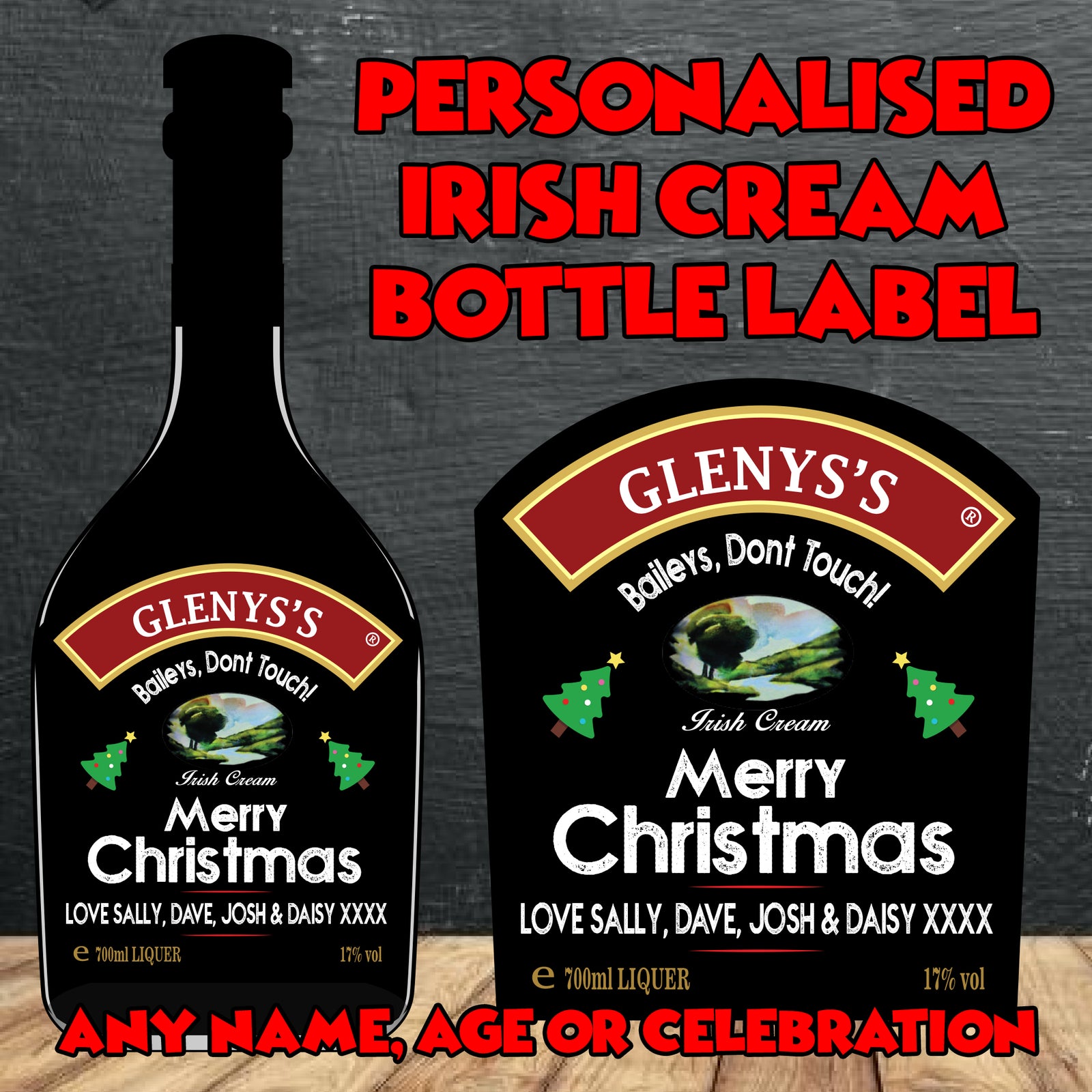Bailey's Rear Label PERSONALISED Baileys Bottle Label - custom name bottle lables