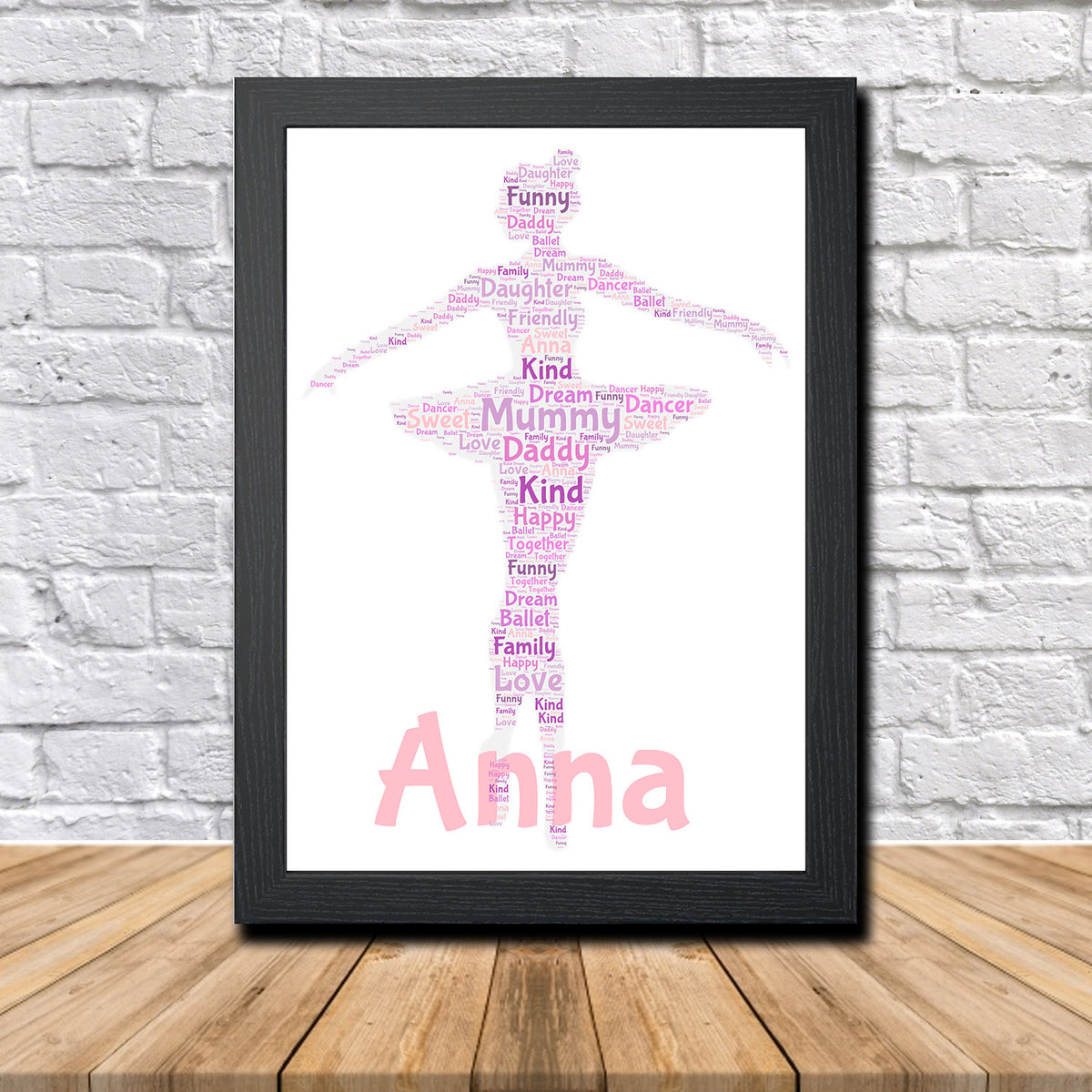 Personalised Ballet 1 Word Art Poster Print – Personalised ballet word art print in a black frame
