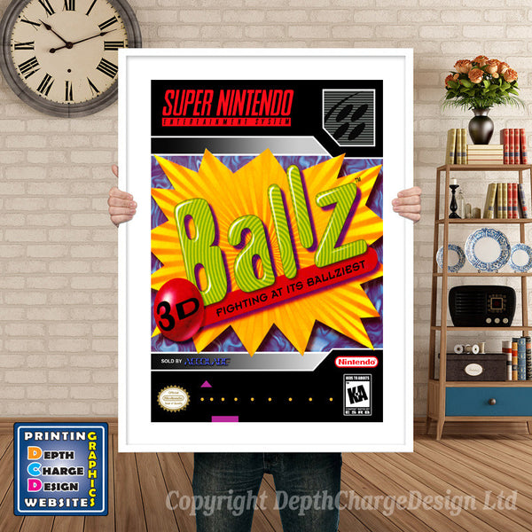 Ballz 3D Super Nintendo Game Inspired Theme Retro Gaming Poster