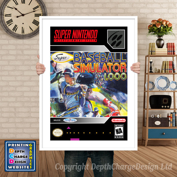 Baseball Simulator 1000 Super Nintendo Game Inspired Theme Retro Gaming Poster
