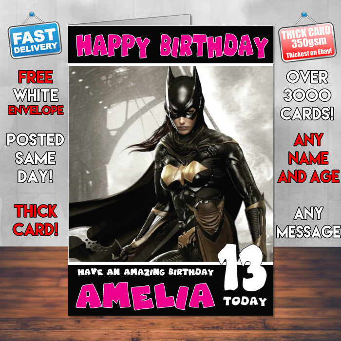 Batgirl THEME INSPIRED Style PERSONALISED Kids Adult FUNNY Birthday Card