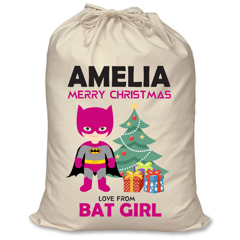 PERSONALISED Cartoon Inspired Super Hero Bat Girl Pink - XL Children's Christmas Santa Sack CUSTOMISE Present