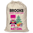 PERSONALISED Cartoon Inspired Super Hero Bat Girl Pink BROOKE - XL Children's Christmas Santa Sack CUSTOMISE Present