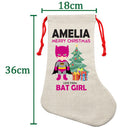PERSONALISED Cartoon Inspired Super Hero Bat Girl Pink HIGH QUALITY Large CHRISTMAS STOCKING - Any Name you want!