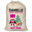 PERSONALISED Cartoon Inspired Super Hero Bat Girl Pink DANIELLE - XL Children's Christmas Santa Sack CUSTOMISE Present