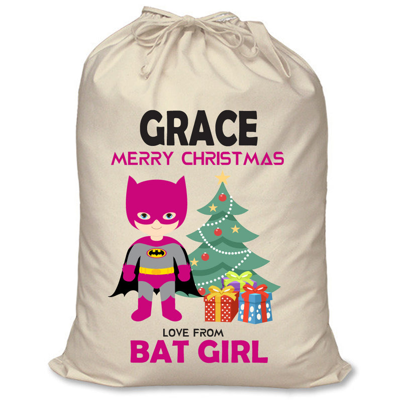 PERSONALISED Cartoon Inspired Super Hero Bat Girl Pink GRACE - XL Children's Christmas Santa Sack CUSTOMISE Present