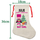 PERSONALISED Cartoon Inspired Super Hero Bat Girl Pink JULIE HIGH QUALITY Large CHRISTMAS STOCKING - Any Name you want!