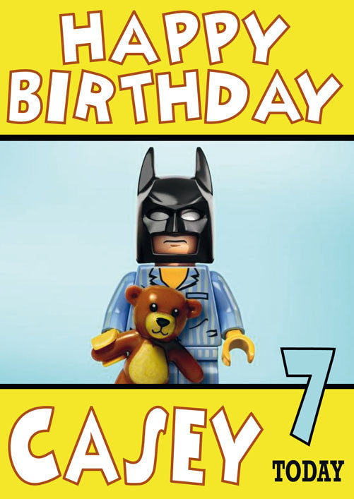 Batkid Bedtime Lego Minifigure THEME INSPIRED Style Kids Adult FUNNY Birthday Card