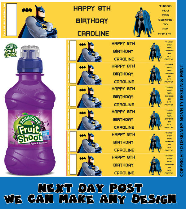 Batman Label Inspired Theme Personalised Party Fruit Shoot Label Sticker