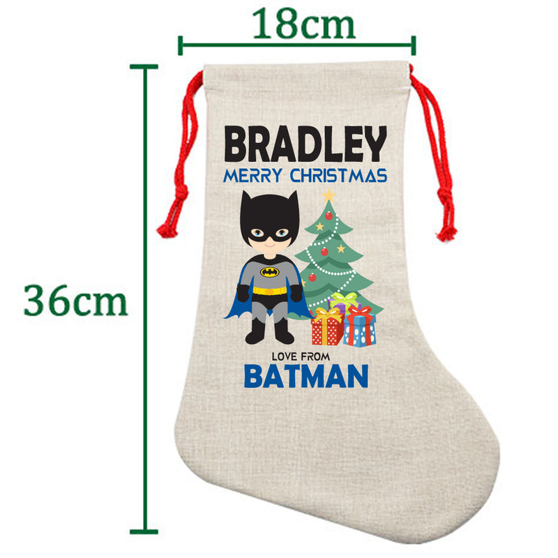 PERSONALISED Cartoon Inspired Super Hero Bat Boy HIGH QUALITY Large CHRISTMAS STOCKING - Any Name you want!