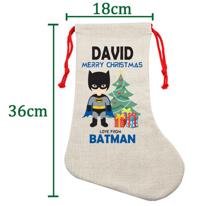 PERSONALISED Cartoon Inspired Super Hero Bat Boy DAVID HIGH QUALITY Large CHRISTMAS STOCKING - Any Name you want!