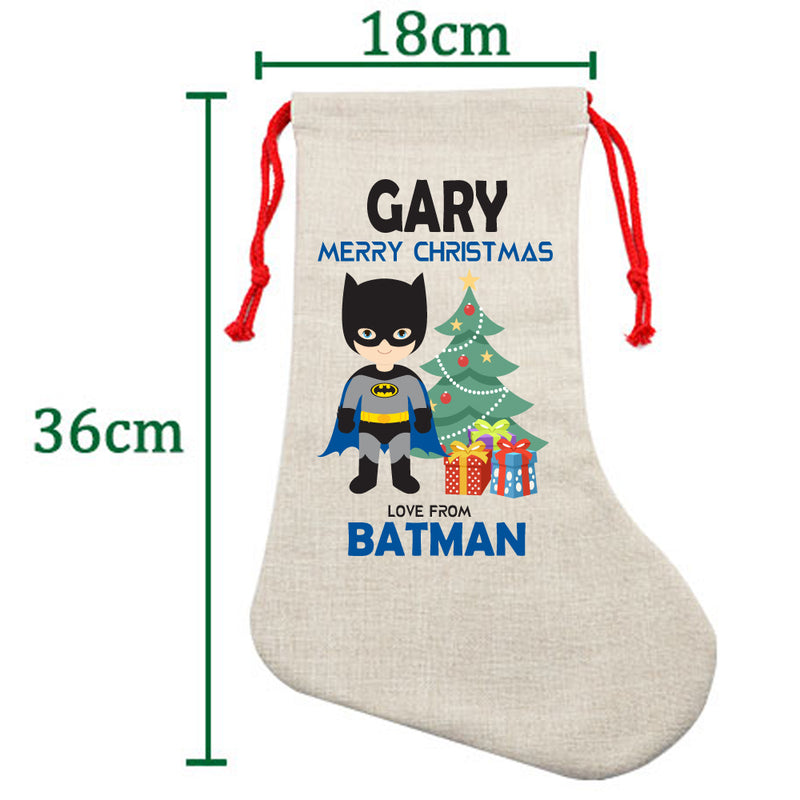 PERSONALISED Cartoon Inspired Super Hero Bat Boy GARY HIGH QUALITY Large CHRISTMAS STOCKING - Any Name you want!