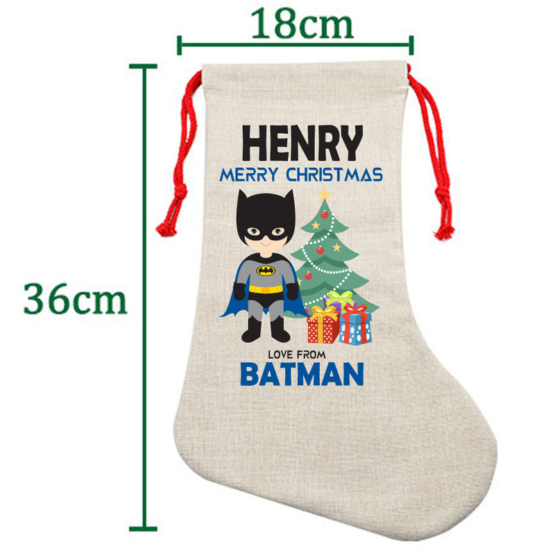 PERSONALISED Cartoon Inspired Super Hero Bat Boy HENRY HIGH QUALITY Large CHRISTMAS STOCKING - Any Name you want!