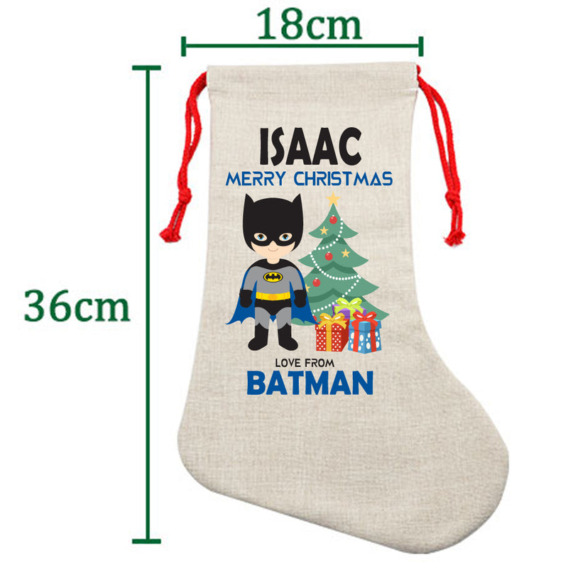 PERSONALISED Cartoon Inspired Super Hero Bat Boy ISAAC HIGH QUALITY Large CHRISTMAS STOCKING - Any Name you want!