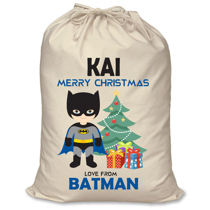 PERSONALISED Cartoon Inspired Super Hero Bat Boy KAI - XL Children's Christmas Santa Sack CUSTOMISE Present