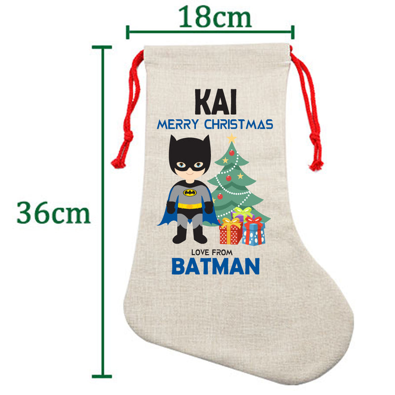 PERSONALISED Cartoon Inspired Super Hero Bat Boy KAI HIGH QUALITY Large CHRISTMAS STOCKING - Any Name you want!