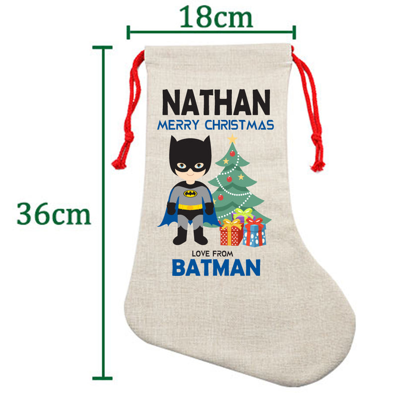 PERSONALISED Cartoon Inspired Super Hero Bat Boy NATHAN HIGH QUALITY Large CHRISTMAS STOCKING - Any Name you want!