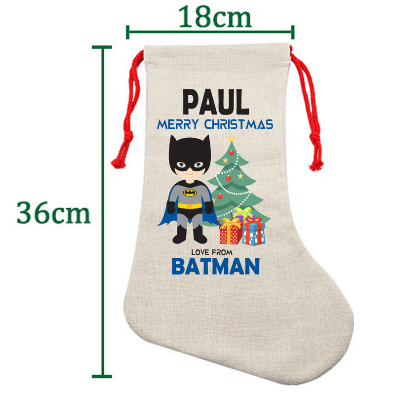 PERSONALISED Cartoon Inspired Super Hero Bat Boy PAUL HIGH QUALITY Large CHRISTMAS STOCKING - Any Name you want!