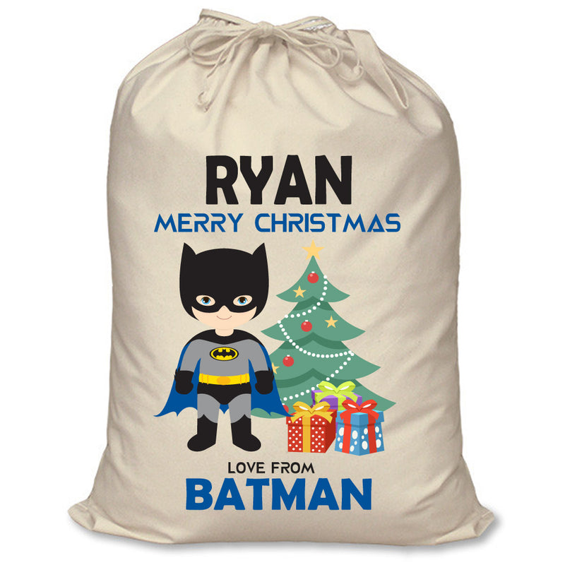 PERSONALISED Cartoon Inspired Super Hero Bat Boy RYAN - XL Children's Christmas Santa Sack CUSTOMISE Present