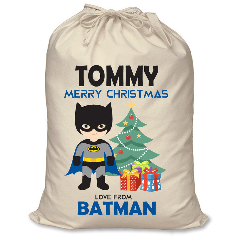 PERSONALISED Cartoon Inspired Super Hero Bat Boy TOMMY - XL Children's Christmas Santa Sack CUSTOMISE Present