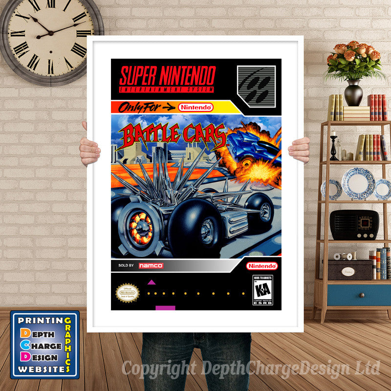 Battle Cars Super Nintendo GAME INSPIRED THEME Retro Gaming Poster A4 A3 A2 Or A1