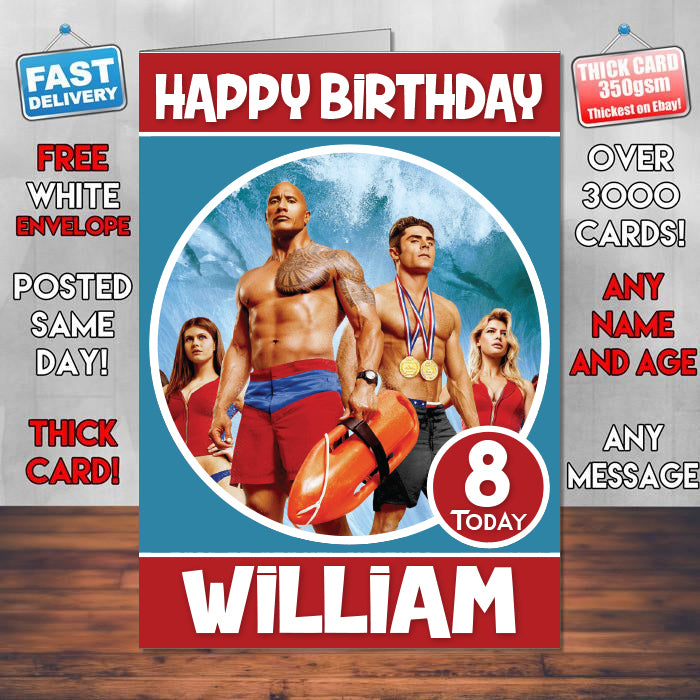 Baywatch 2017 Theme Style Personalised Kids Inspired Movie Birthday Card (SA)