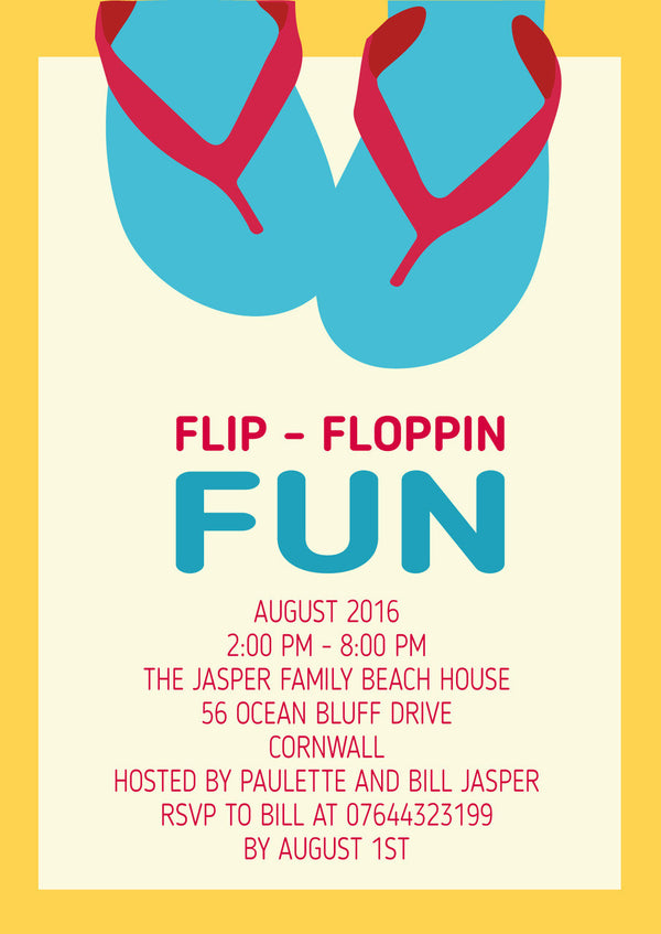 10 X Personalised Printed Beach Party INSPIRED STYLE Invites
