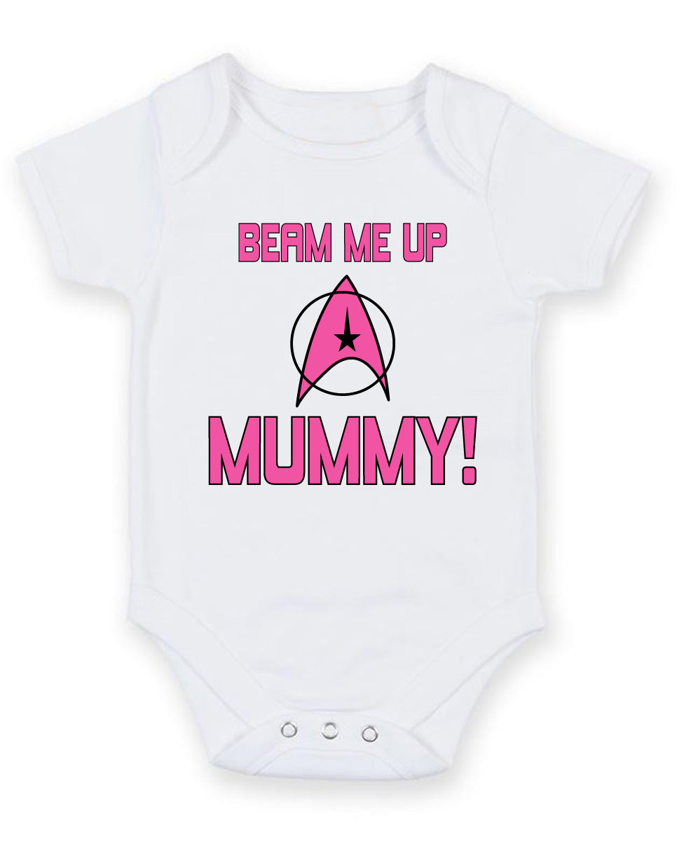 Beam Me Up Mummy Personalised Baby Boy Girl Unisex Short Sleeve Bodysuit