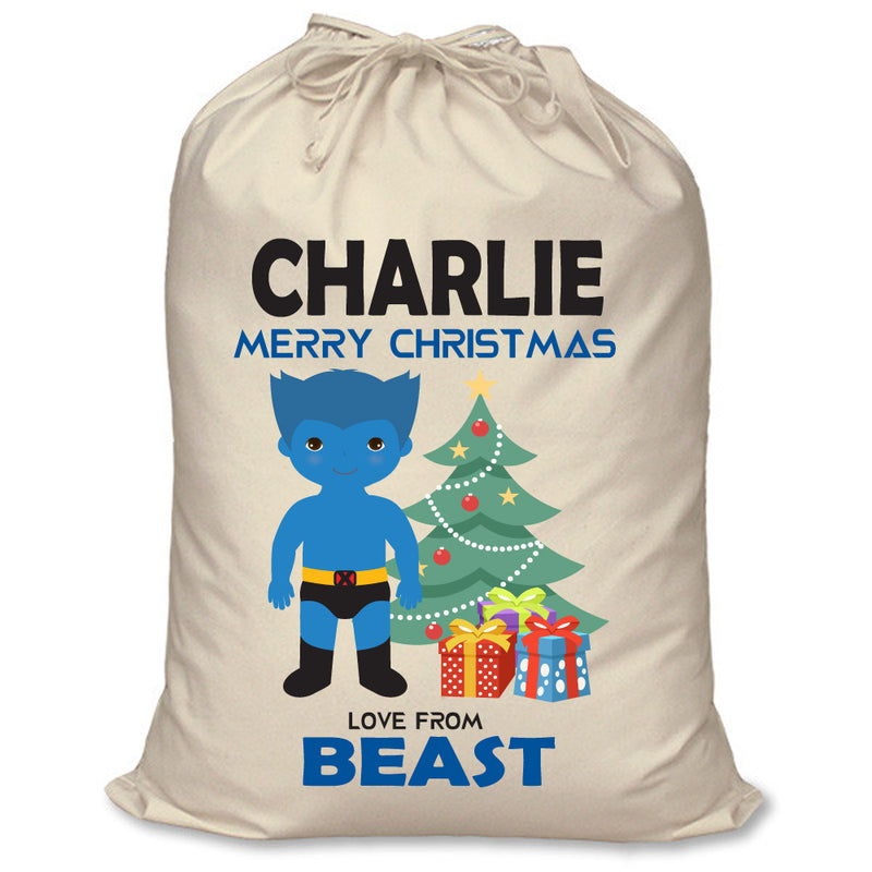 PERSONALISED Cartoon Inspired Super Hero Beast CHARLIE - XL Children's Christmas Santa Sack CUSTOMISE Present