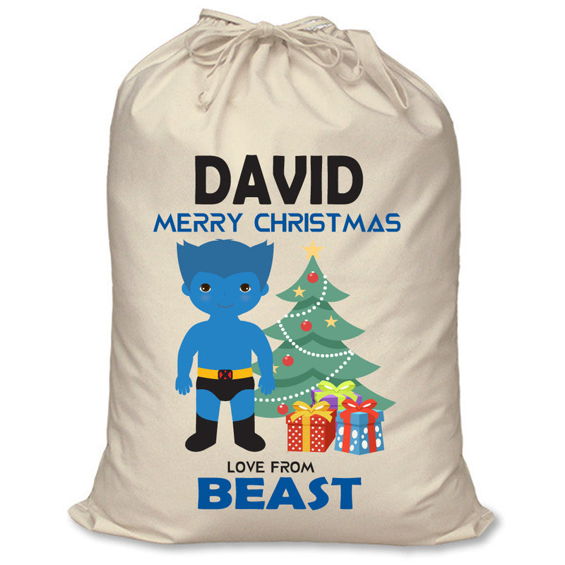 PERSONALISED Cartoon Inspired Super Hero Beast DAVID - XL Children's Christmas Santa Sack CUSTOMISE Present