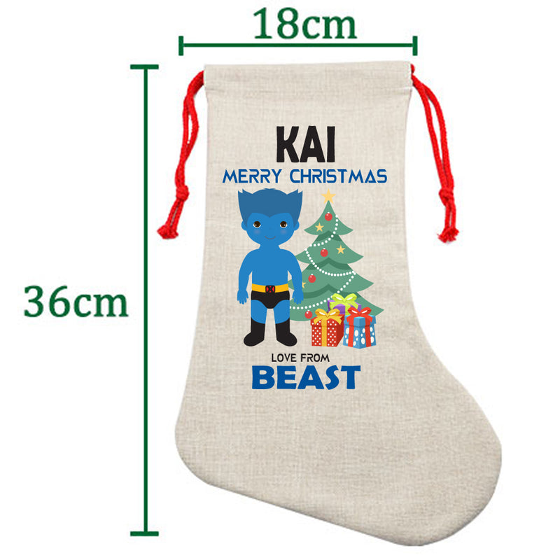 PERSONALISED Cartoon Inspired Super Hero Beast KAI HIGH QUALITY Large CHRISTMAS STOCKING - Any Name you want!