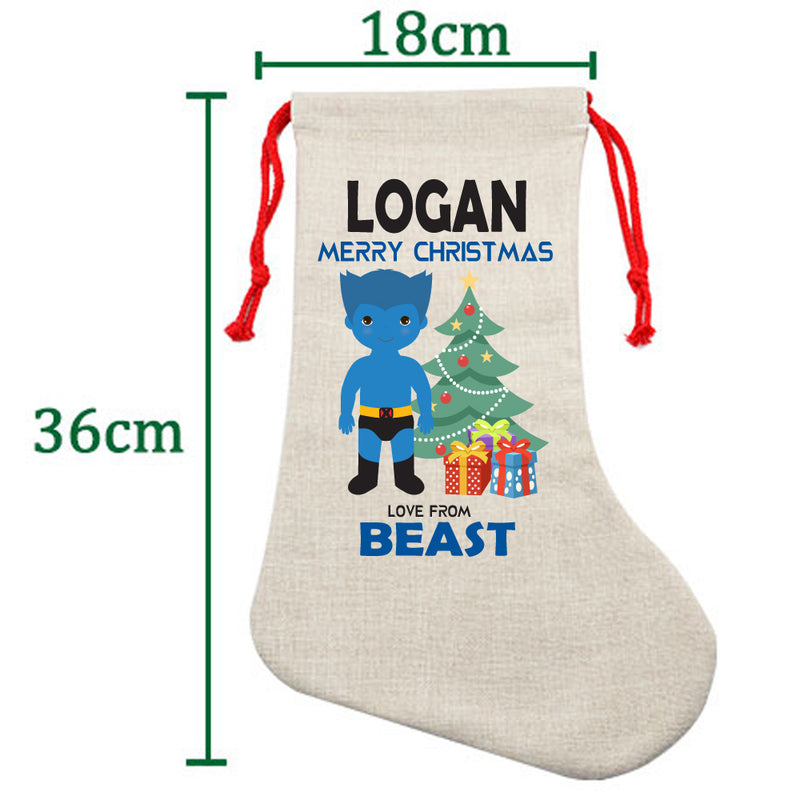 PERSONALISED Cartoon Inspired Super Hero Beast LOGAN HIGH QUALITY Large CHRISTMAS STOCKING - Any Name you want!