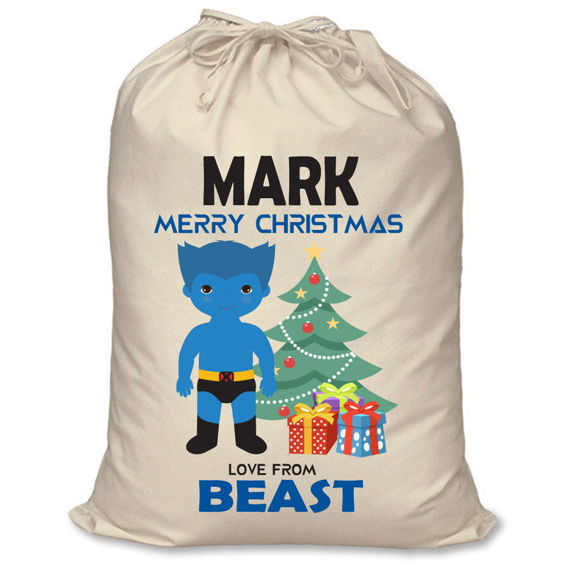 PERSONALISED Cartoon Inspired Super Hero Beast MARK - XL Children's Christmas Santa Sack CUSTOMISE Present