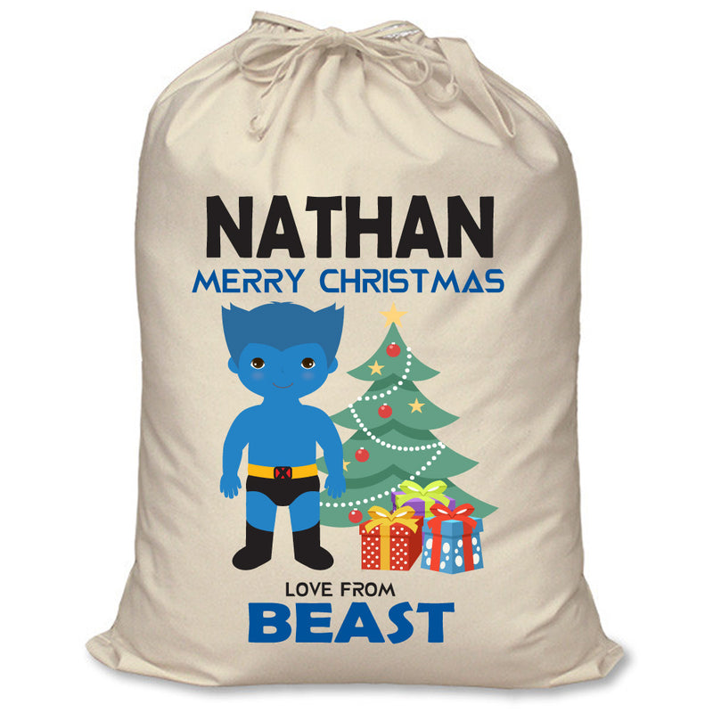 PERSONALISED Cartoon Inspired Super Hero Beast NATHAN - XL Children's Christmas Santa Sack CUSTOMISE Present