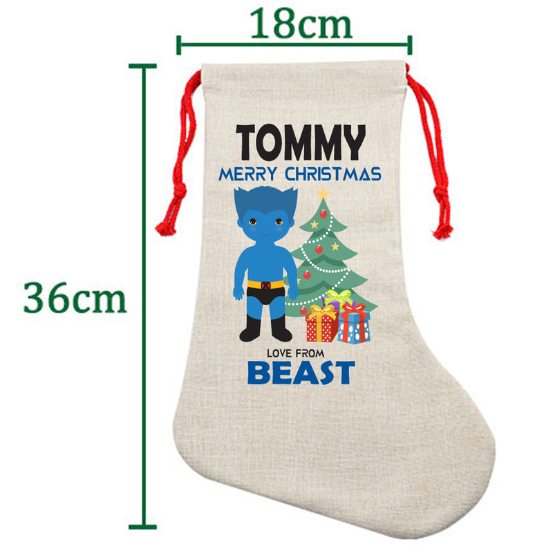 PERSONALISED Cartoon Inspired Super Hero Beast TOMMY HIGH QUALITY Large CHRISTMAS STOCKING - Any Name you want!