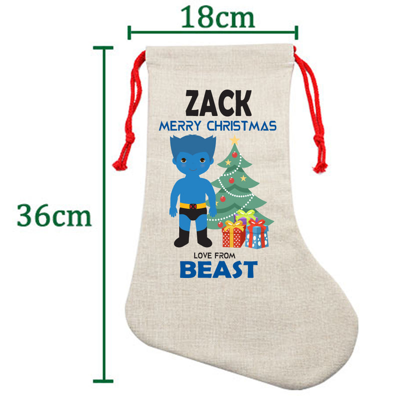 PERSONALISED Cartoon Inspired Super Hero Beast ZACK HIGH QUALITY Large CHRISTMAS STOCKING - Any Name you want!