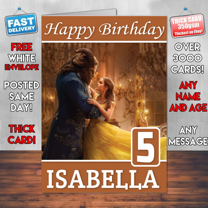 Beast Belle Emma Watson Theme Style Personalised Kids Inspired Movie Birthday Card (SA)