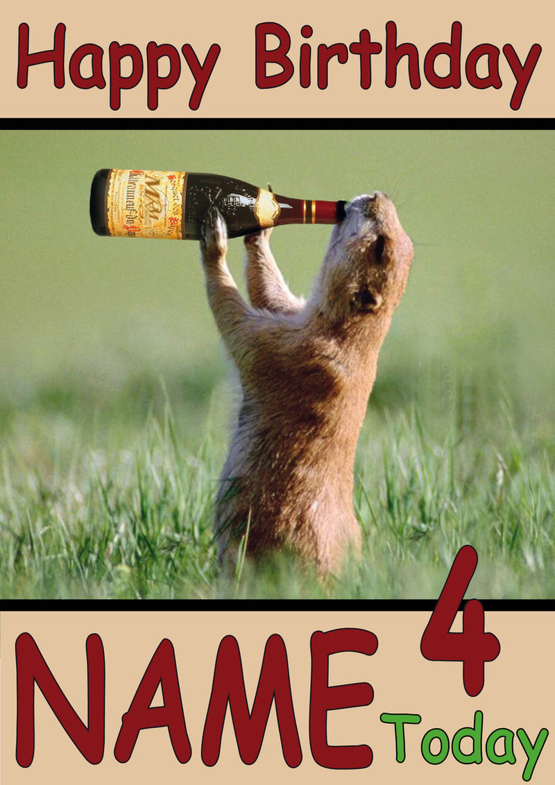 Beaver Drinking From Bottle Funny Kids Adult Personalised Birthday Card Gift Present